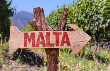 Malta wooden sign with winery background