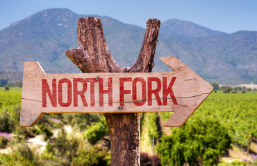 North Fork wooden sign with winery background