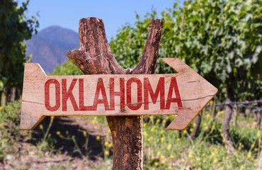 Oklahoma wooden sign with winery background