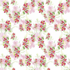 Seamless pattern with Beautiful flowers, Watercolor painting