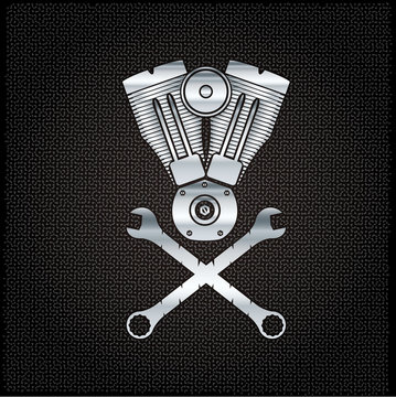 silver combustion engine on metal background