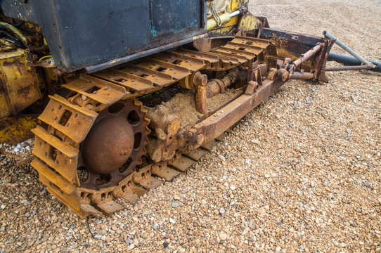 Continuous Track On Old Vehicle On Beach