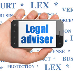 Law concept: Hand Holding Smartphone with Legal Adviser on