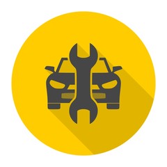 Car service vector icon, Auto repair icon with long shadow