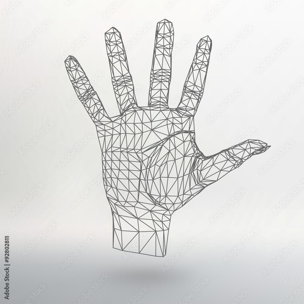 Poster mesh polygonal background hand of lines. the structural grid of