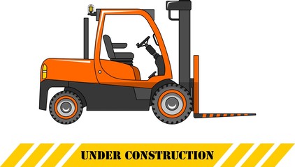 Forklift. Heavy construction machines. Vector illustration