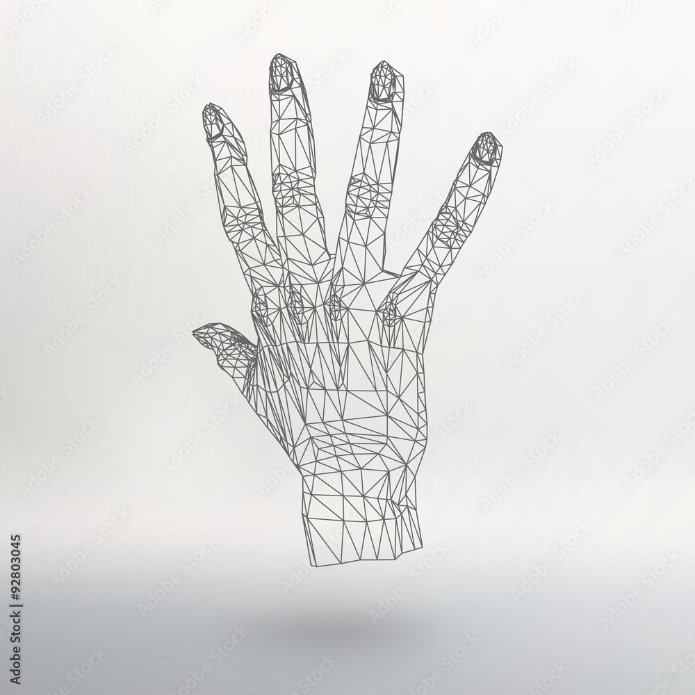 Poster mesh polygonal background hand of lines. the structural grid of