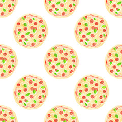 Pizza. Seamless pattern with italian pizzas. Hand-drawn original