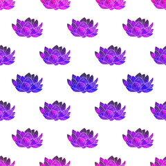 Violet lotus. Seamless pattern with cosmic or galaxy flowers