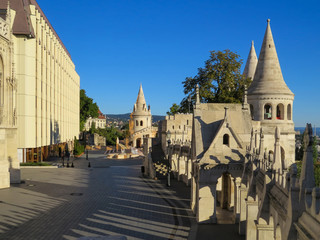 On the wall of Fisherman's Bastion. Budapest city. Hungary