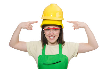 Female worker wearing coverall isolated on white