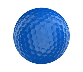 Blue golf ball 3D render isolated on a white background