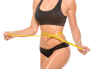 beautiful fitness model on white background