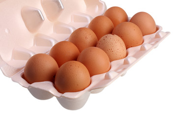 eggs in the package on a white background with Clipping Path