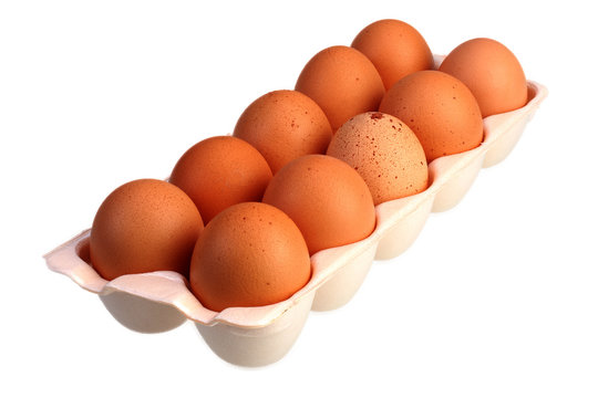 eggs in the package on a white background with Clipping Path