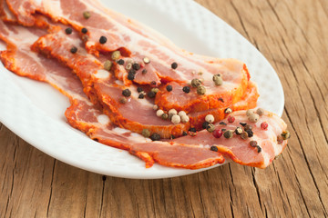 Raw pork bacon