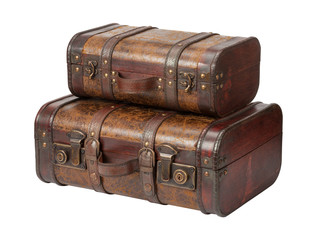 Two Antique Leather Suitcases Stacked