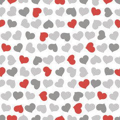 Fototapeta na wymiar the abstract seamless pattern with gray and red hearts on white background