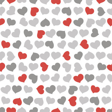 the abstract seamless pattern with gray and red hearts on white background