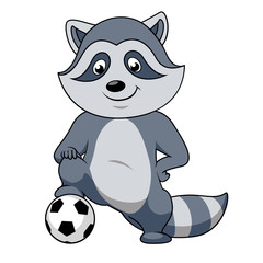 Cartoon raccoon player with soccer ball