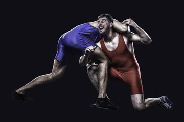 Two freestyle wrestlers in action