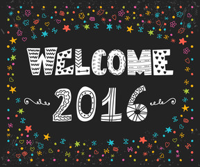 Fototapeta na wymiar Happy New Year. Welcome 2016. Cute greeting card with colorful d