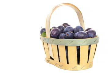 basket of plums on a white background