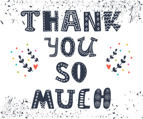 Thank you so much postcard. Cute greeting card with design eleme