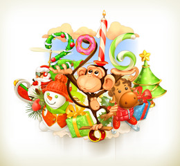 New Year, monkey vector illustration