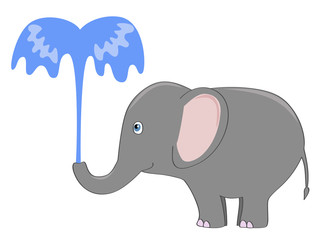 cute gray elephant pouring itself with a fountain of water