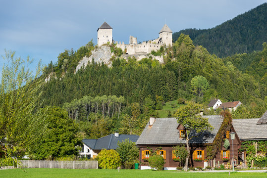 Ruins of the Gallenstein Castle in the municipality St.Gallen in the Austrian state of Styria. The village is part of the famous Ges&auml;use range and the national park