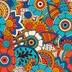 Hand drawn seamless pattern with floral elements. 