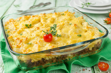 Casserole with pasta and minced meat