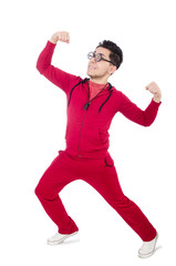 Funny sportsman isolated on white