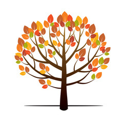 Autumn Tree and Color Leafs. Vector Illustration.