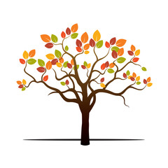 Obraz premium Autumn Tree and Color Leafs. Vector Illustration.