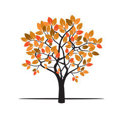 Autumn Tree and Leafs. Vector Illustration.