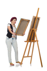 Woman artist isolated on the white