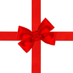 Red ribbon bow isolated on white. Holiday background