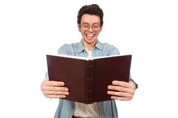 Student with book isolated on white