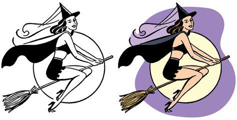 Obraz premium Sexy witch flying on broomstick