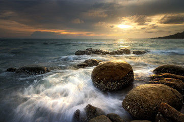 Seascape during sunset. Beautiful natural seascape