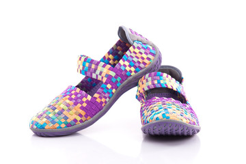 Close up of elastic shoes on white background