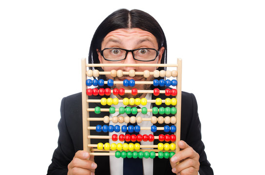 Funny man with calculator and abacus