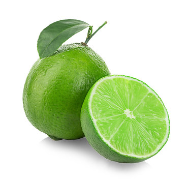 Limes isolated close-up on a white background