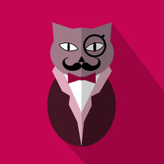 Cat flat icon with long shadow.