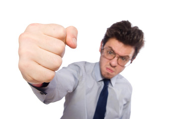 Young employee isolated on white