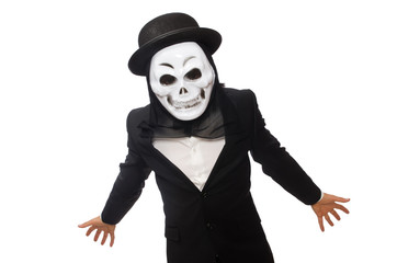 Man with scary mask isolated on white