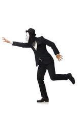 Man with scary mask isolated on white