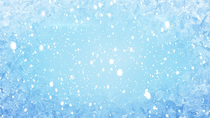 frost on window and snowfall